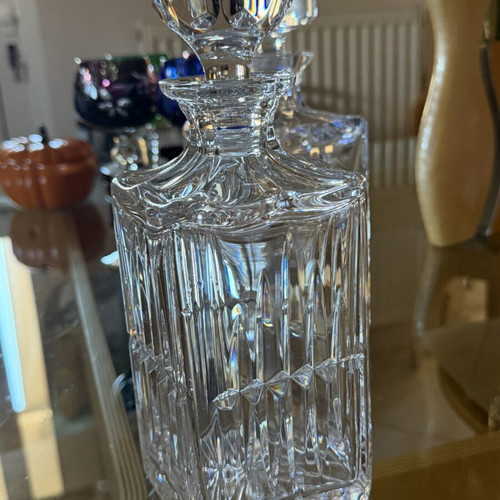 Vintage 24% Lead Crystal Square Whiskey Decanter with Faceted Ball Stopper new
