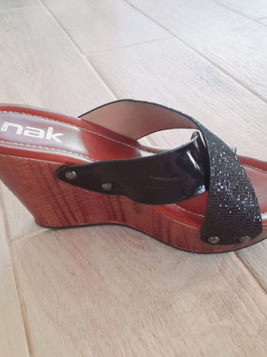 Nak platform sandals like new, black, size 38