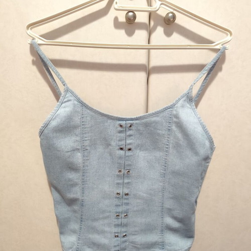 Vintage denim blouse used, size M, blue cotton