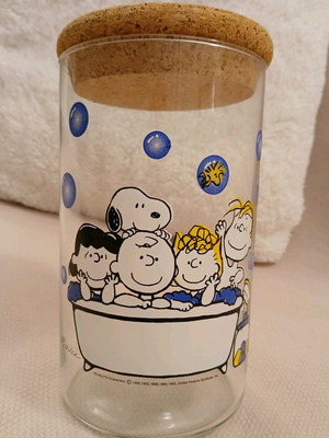 Large glass jar with Snoopy lid like new