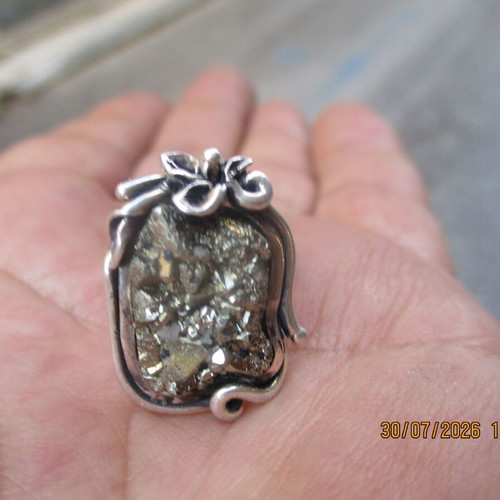 Women's 925 Silver Ring with Pyrite, New