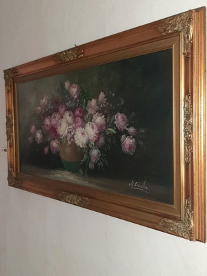 Old painting with floral theme and classic frame 142x82