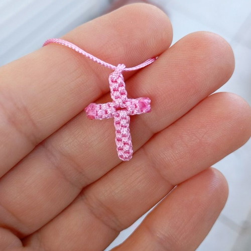 Macrame cross necklace in pink or purple