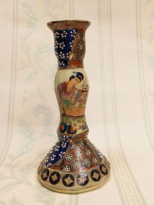 Satsuma candle holder like new, handmade porcelain with gold leaf