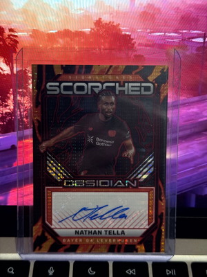 Nathan Tella 2025-26 Panini Obsidian Scorched Signatures Red Pulsar Auto 80/99