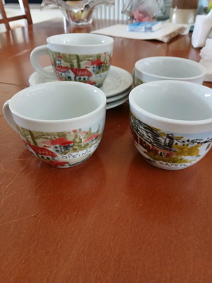 Hand-painted tea cups set of 4 like new