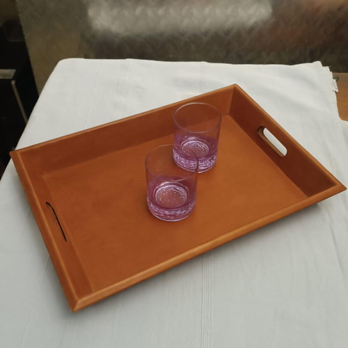 Leather tray like new, tan color 44x31.5x5 cm