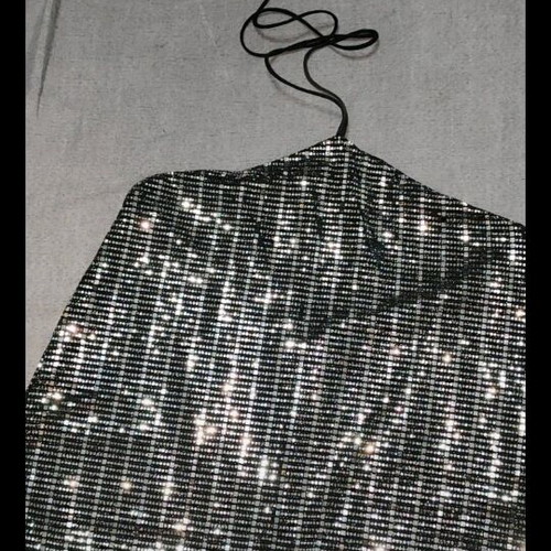 Zara Basic silver top new, lingerie style with shiny sequins, large