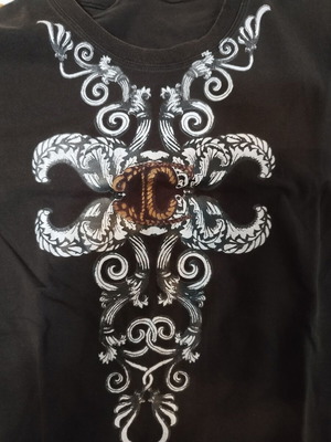 Black short-sleeve Just Cavalli vintage T-shirt with gothic demon goat logo used