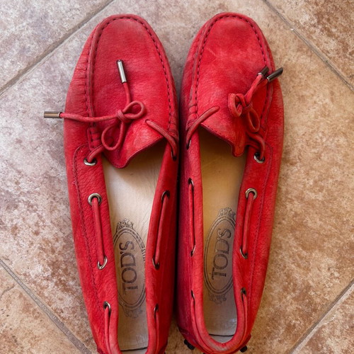 Tod's suede loafers used, driving shoes, size 38, red orange