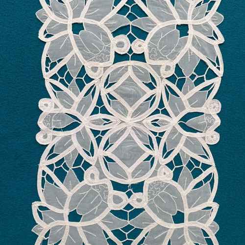 White Cutwork Rectangular Cotton Table Runner 40x27cm Like New with Unique Design