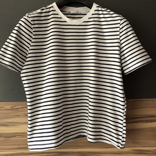 Zara women's striped T-shirt, black and white, size M