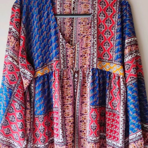 Blue Vanilla Patchwork Tunic Blouse like new, multicolor