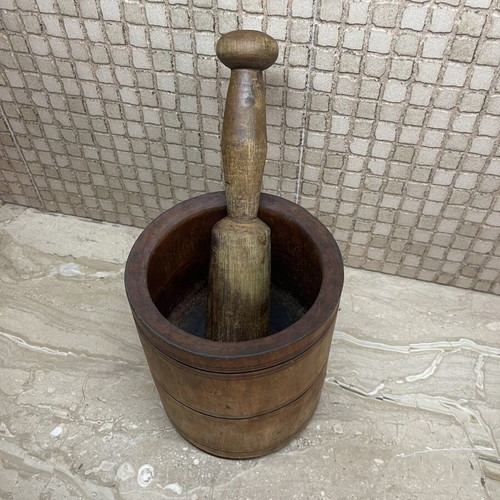 Vintage Wooden Mortar and Pestle Set used, solid wood kitchenware