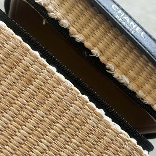 Chanel Beauté straw cosmetic bag, beige and black