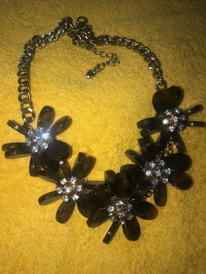 Vintage statement necklace like new, brown acrylic petals with rhinestones