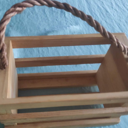 Cuccio Naturale Mini wooden crate with rope handle new
