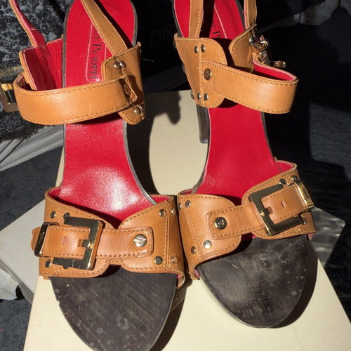 Cesare Paciotti Brown Leather Platform Sandals like new