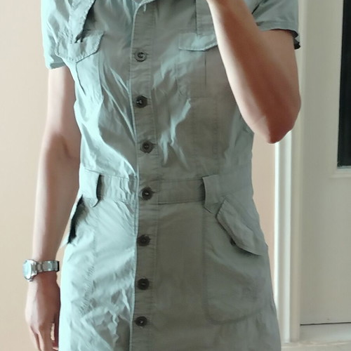 3GUYS Safari Military Utility Mini Dress, beige and green, size S/M