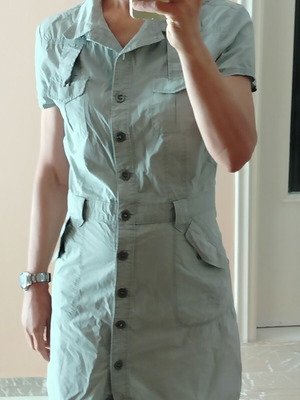 3GUYS Safari Military Utility Mini Dress, beige and green, size S/M
