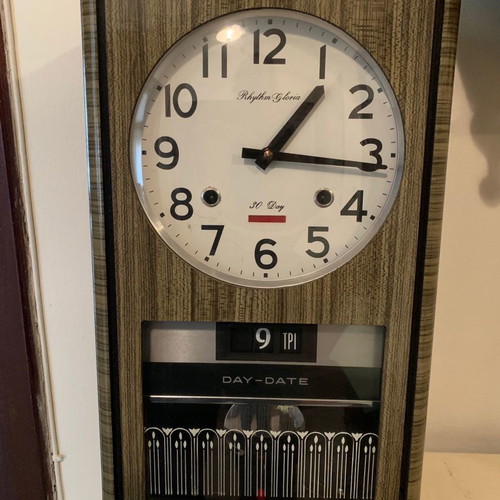 Wall clock pendulum wind-up used, analog, 1970s