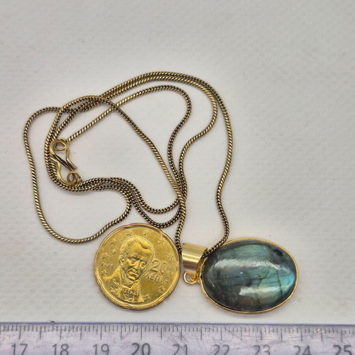 Labradorite Cabochon Brass Necklace with Oval Pendant
