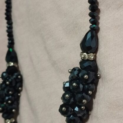 Vintage black blue necklace with beads and sparkling details, like new