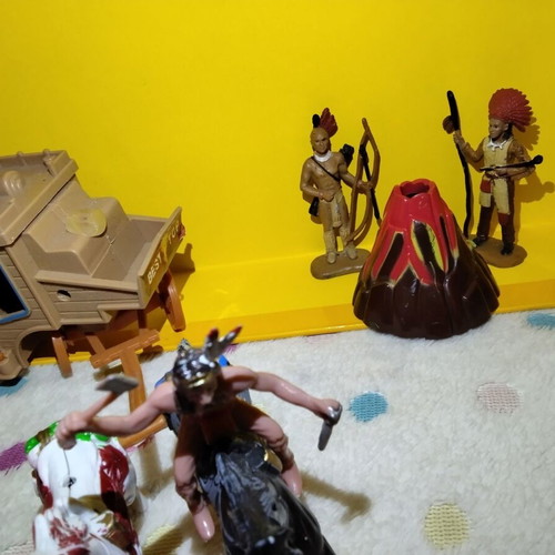 Wild West Cowboys and Indians figures with stagecoaches used