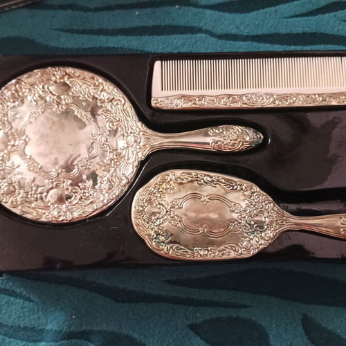 Vintage grooming set used, 3 pieces, silver plated