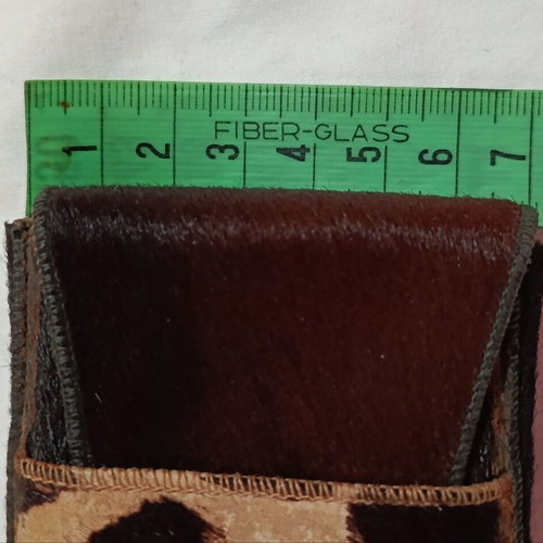 Vintage authentic leather cigarette case with fur, 1970s