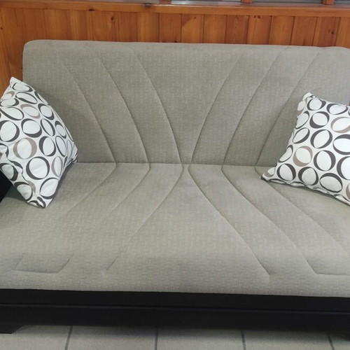 Living room set 6 pieces leather and fabric like new with storage and sofa bed