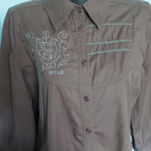 Cecil women's cotton shirt with decorative details, cappuccino