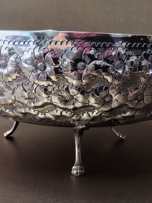 Vintage Silver 830 Fondue Bowl with Floral Repoussé Design used