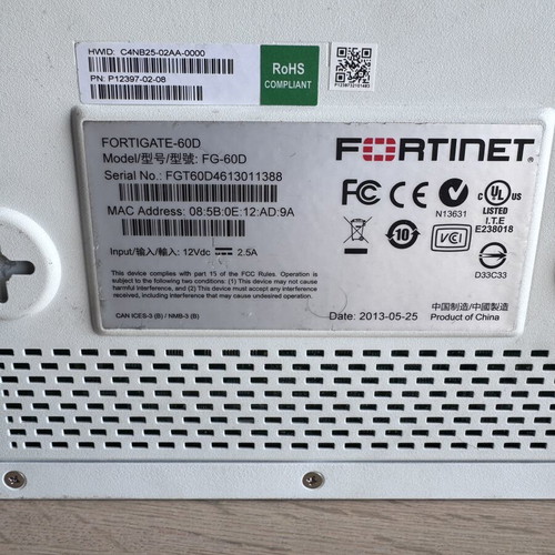 Fortinet FortiGate 60D Firewall used, with power adapter