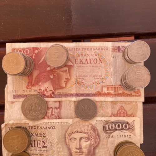 Greek drachma coin and banknote collection used
