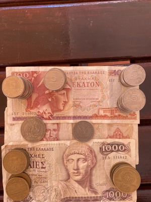 Greek drachma coin and banknote collection used
