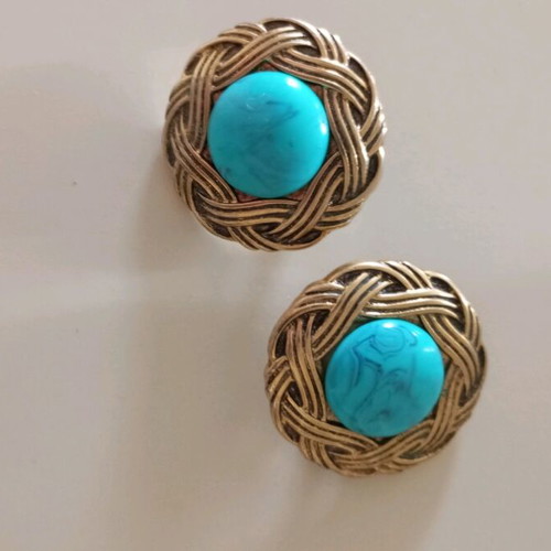 Earrings used turquoise and gold-colored
