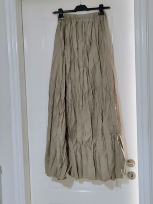 Maxi beige boho crinkled pleated skirt high waist A-line