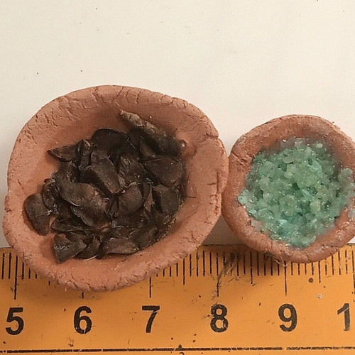 Handmade clay miniature buckets with water and wood made to order