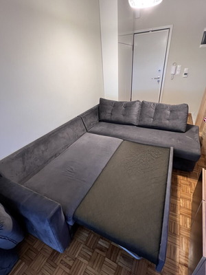 Corner sofa anthracite/grey with pull-out bed