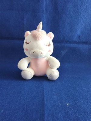 Small plush unicorn, pink and white