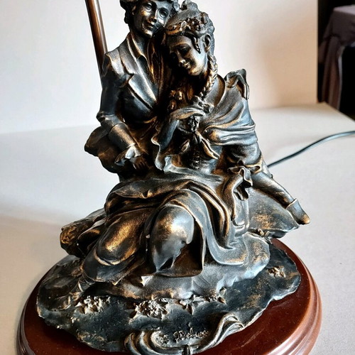 Armani vintage table lamp with bronze statue and tricolor glass like new