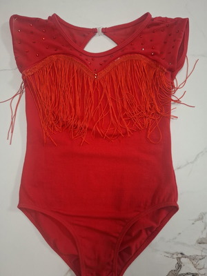 Red dance leotard with fringes like new, girls 6-8 years