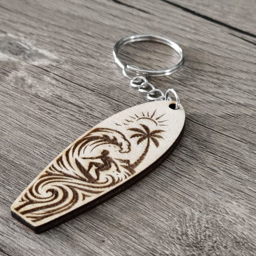 Wooden surfboard keychain handmade by A To Z Greek, new