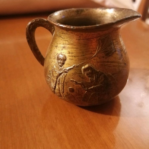 Miniature Egyptian antique lead tea set from 19th century