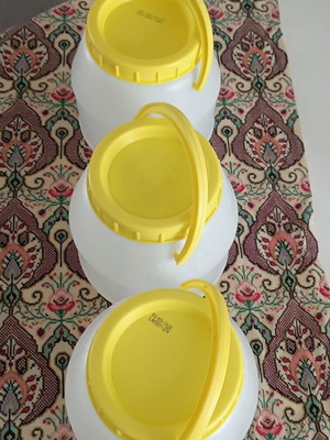 Plastic containers used, set of 3 large empty jars