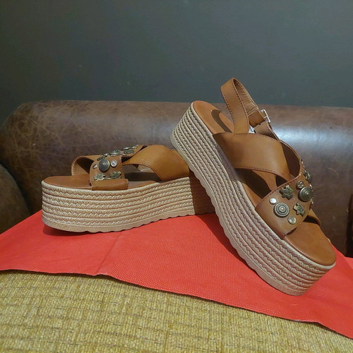 Migato Brown Platform Sandals With Gold Studs Size 40 Like New