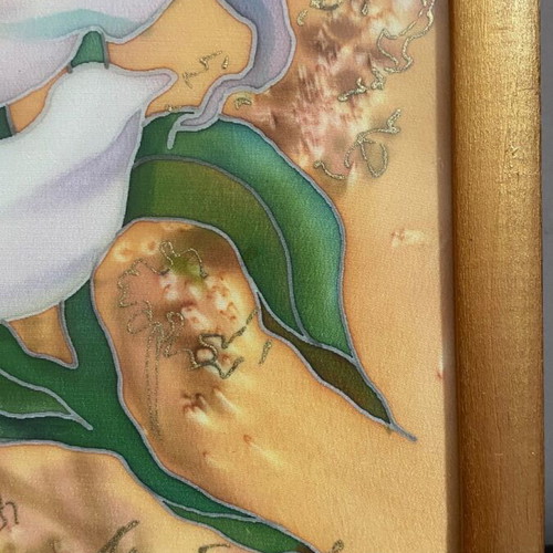 Painting "Lilies" on Silk Batik by O.A. Martyanova 2005 like new