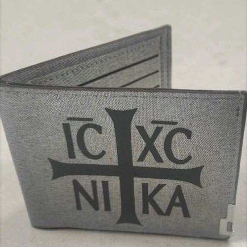Fabric wallet with printed Jesus Christ Nika gray new