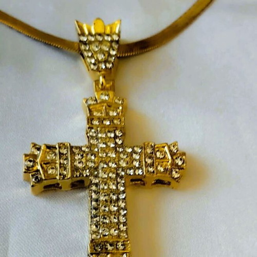 Impressive iced out style cross with zircon and two gold chains new